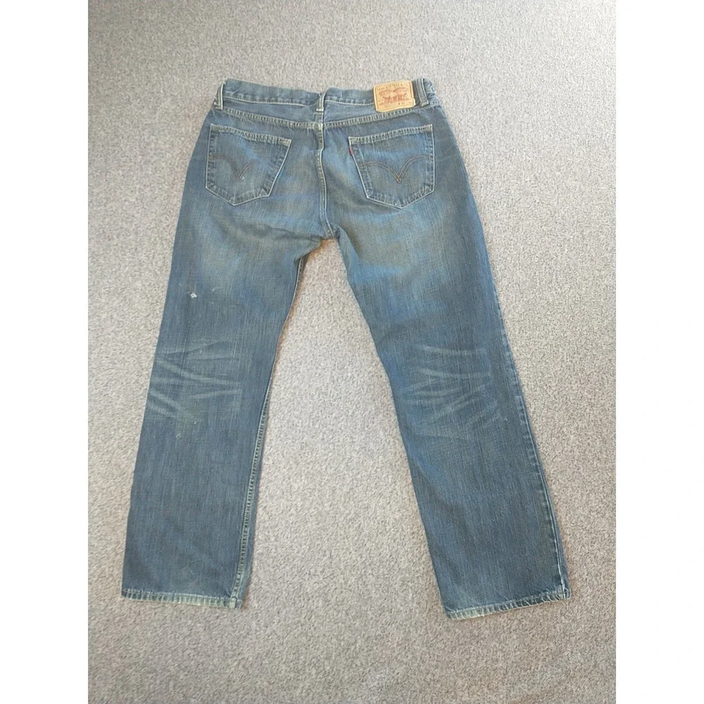 Levis 505 Straight Fit Mens Jean Medium Wash Blue Denim 34x29 5-Pocket Whiskered